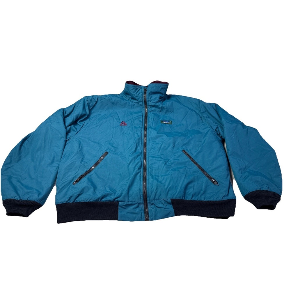 Vintage 90s LL BEAN Warm-Up Jacket Teal Maroon Liner Fleece Mens LARGE Retro 2j - Picture 1 of 10